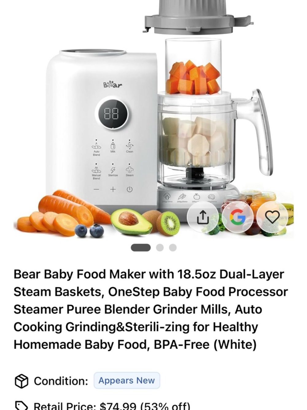 White Baby Food Maker – OneStep Steamer & Blender